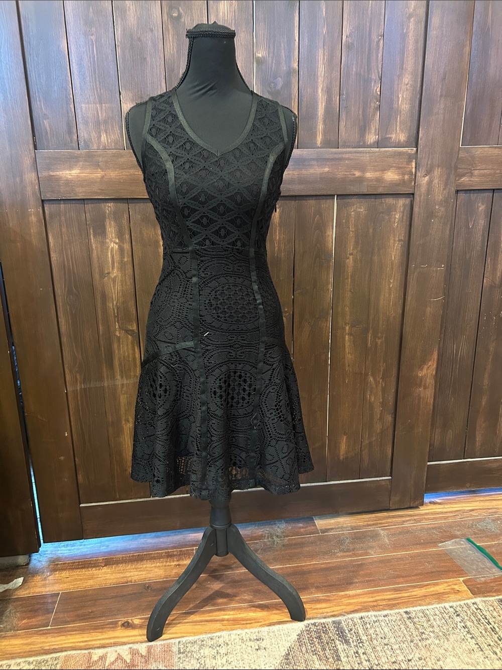 Desigual Black Crochet Fit-and-Flare Dress